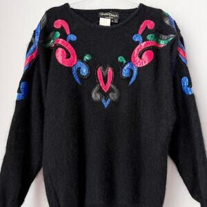 Vintage 80s Christine Phillipe Angora Wool Sweater Snakeskin Artsy Apres-Ski